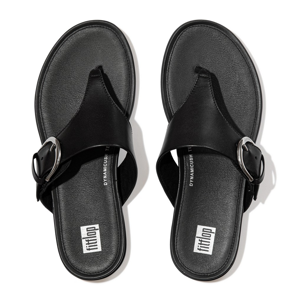 Fitflop Womens Sandals - Gracie Buckle Leather Toe-post - Black - 059-XNPMUK